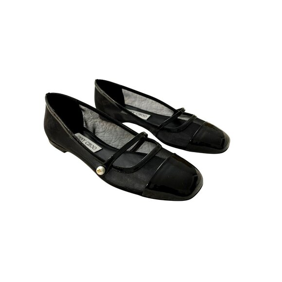 Jimmy Choo Elisa Black Mesh Pearl Mary Jane Sz 38 NEW - Picture 3 of 12
